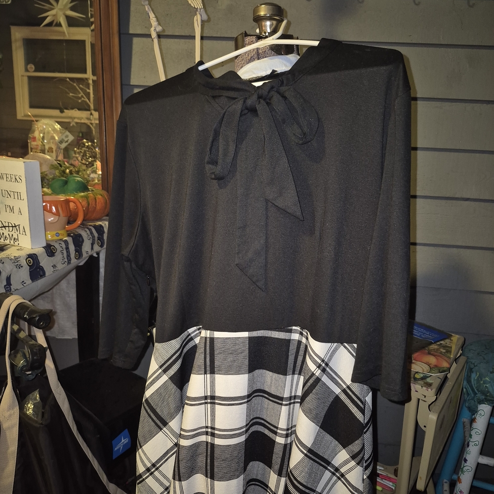 Black and White Plaid Dress with Bow